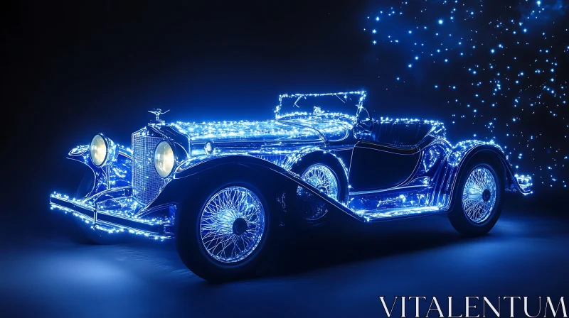 AI ART Classic Car in Blue Neon Lights