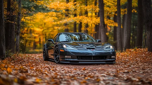 Sleek Car in Fall Forest