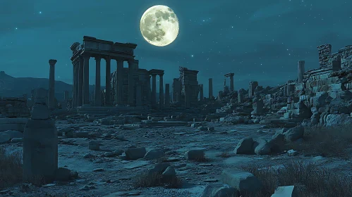 Moonlit Night Over Ancient Ruins