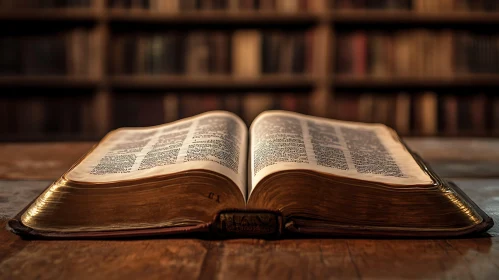 Ancient Book on Wooden Table