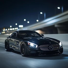 Elegant Sports Car in Motion at Night