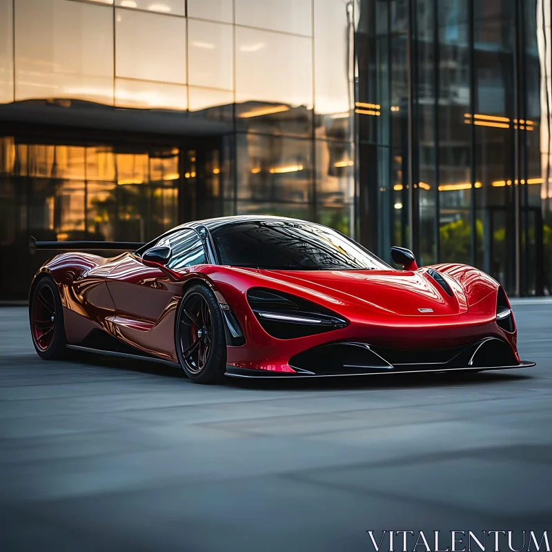 Luxurious Red Supercar with Reflective Glass Background Luxurious Red Supercar with Reflective Glass Background