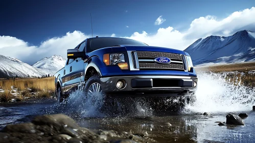 Off-Road Adventure Truck in Mountainous Landscape
