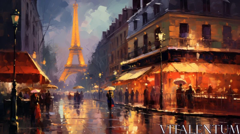 Paris by Night - Romantic Illustration of Parisian Street AI Image