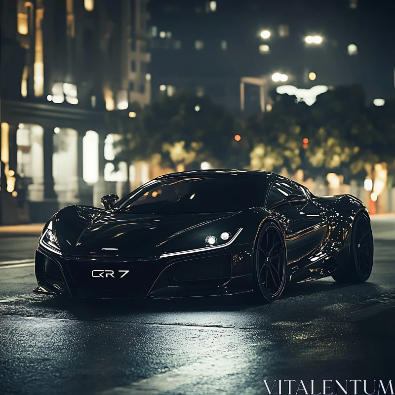 Luxury Sports Car In Urban Nightscape AI Image