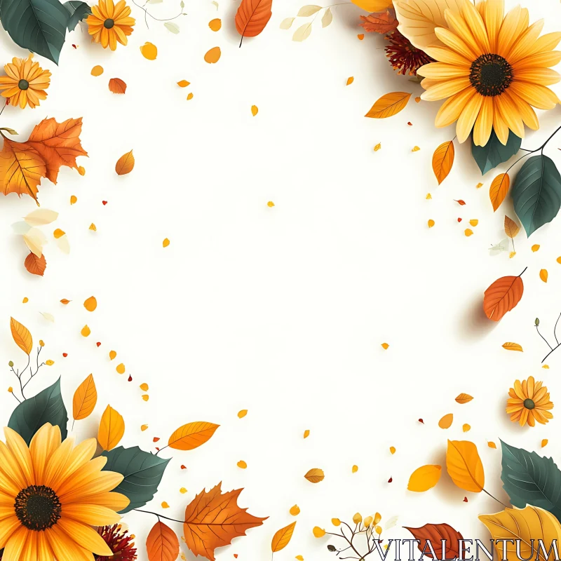 AI ART Sunflowers and Fall Leaves Border