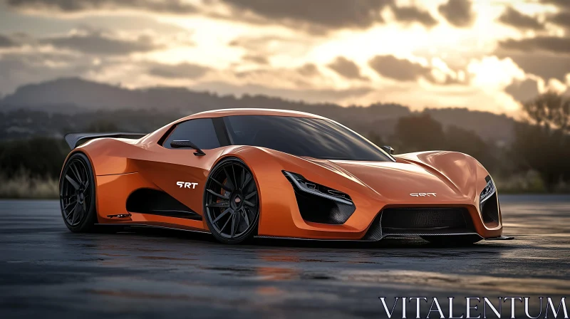 Aerodynamic Orange Supercar in Sunset Light AI Image