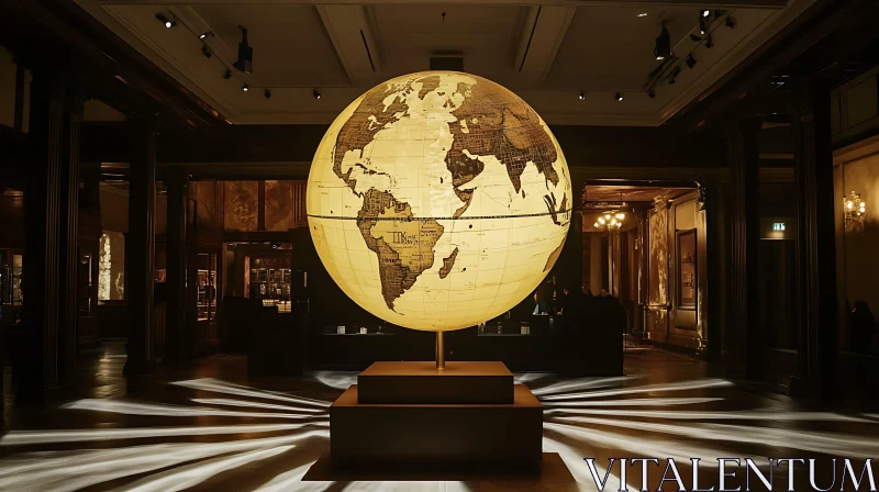 Illuminated Globe in Museum Setting AI Image