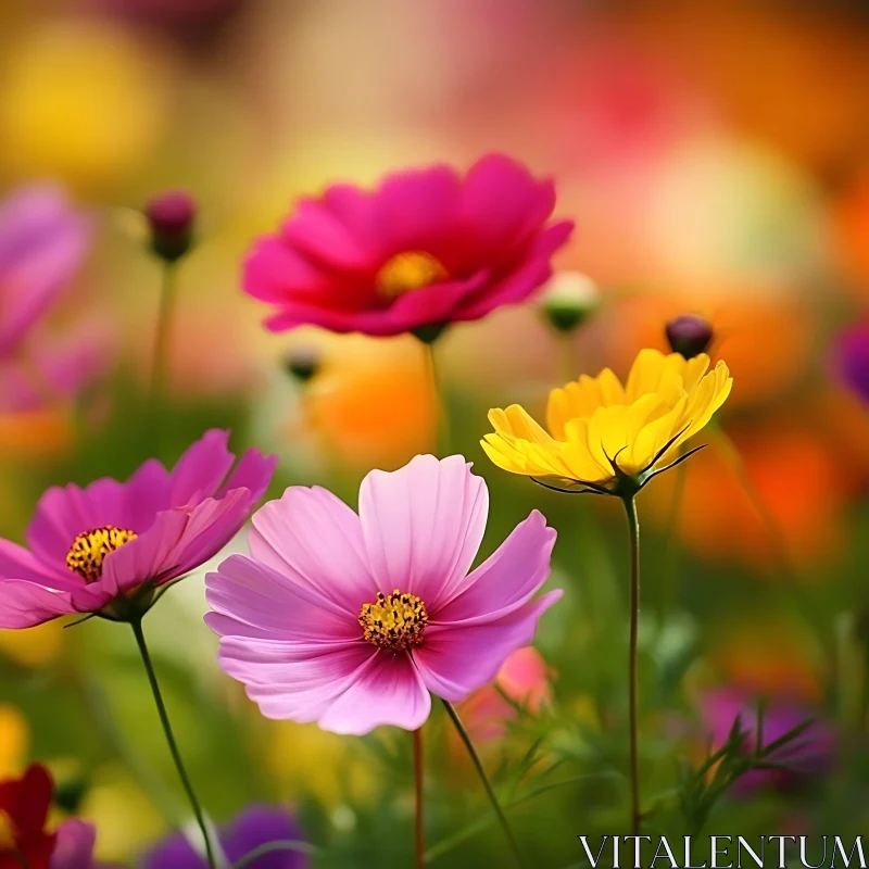 Serene Garden with Colorful Blossoms AI Image