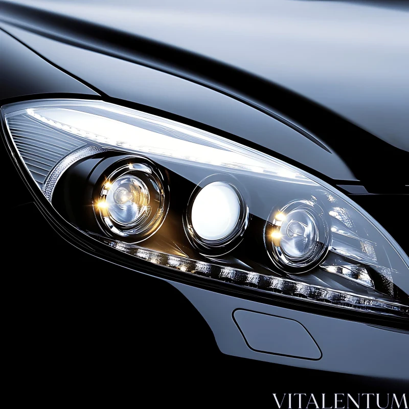 Sleek Automobile Headlamp Close-Up AI Image