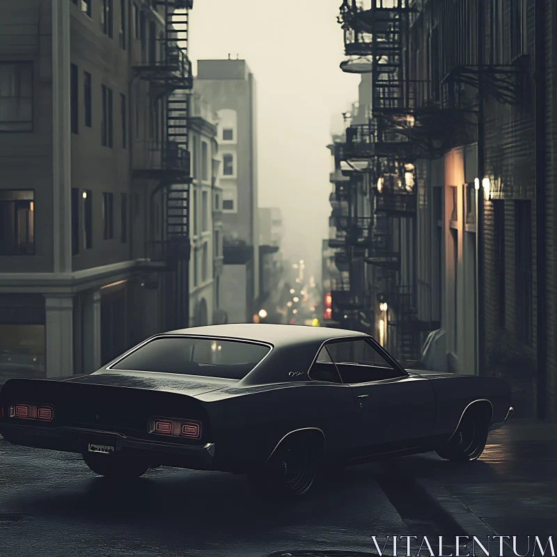 Urban Classic Car at Dusk AI Image