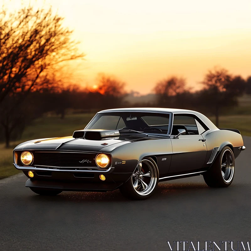 Vintage Muscle Car with Hood Scoop AI Image