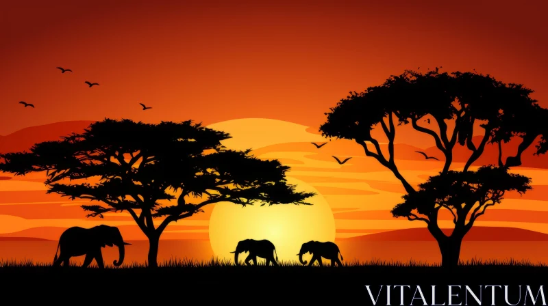 African Wildlife Silhouettes at Sunset AI Image