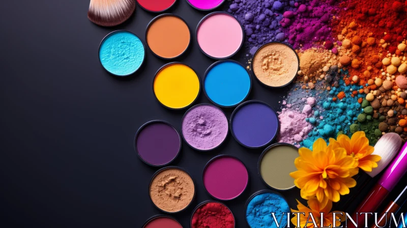 Colorful Makeup Collection on Black Background | Flower Power Style AI Image