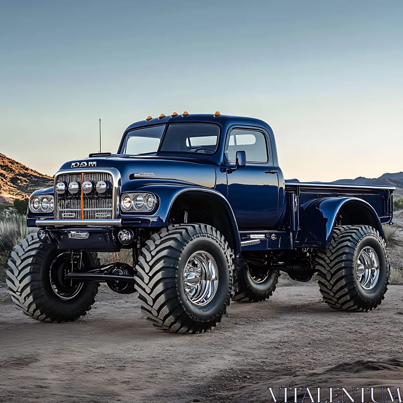 Classic Blue Off-Road Truck in Scenic Desert AI Image