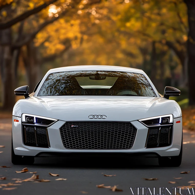 Luxurious White Sports Car in Autumn AI Image