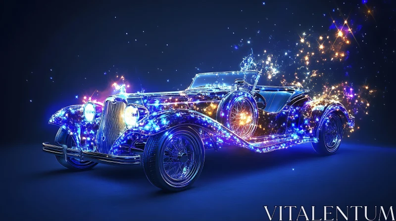 Illuminated Classic Car with Neon Lights AI Image