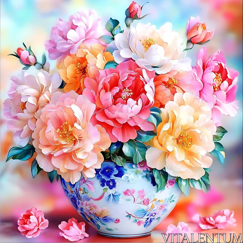 AI ART Stunning Peony Arrangement in Decorative Vase