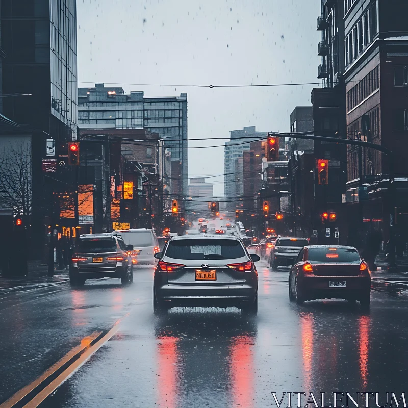 Urban Traffic in Rainy Weather AI Image