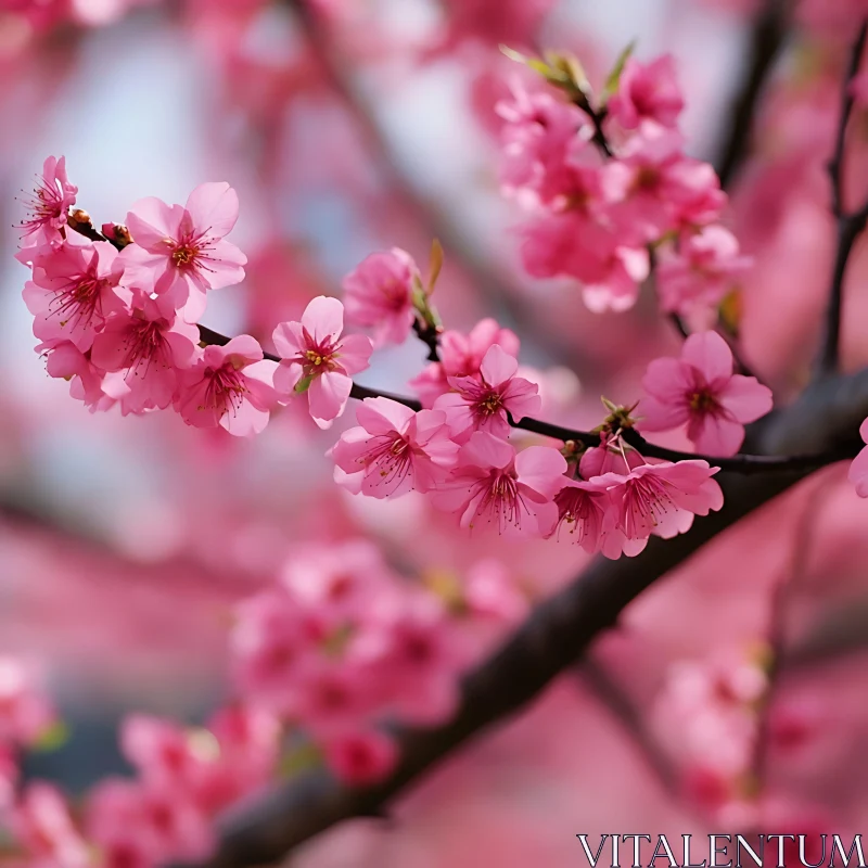 Beautiful Pink Cherry Blossom Branches AI Image