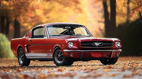 Classic Red Car in an Autumn Setting