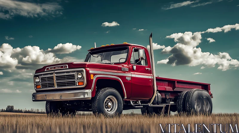 Classic Red Truck in Nature AI Image