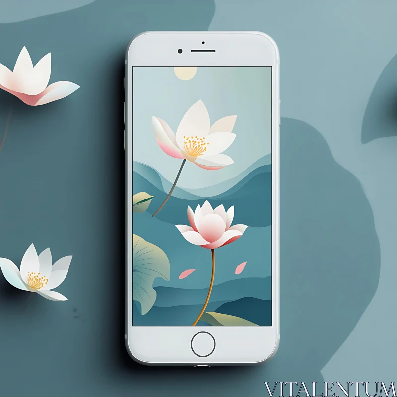 Beautiful Pastel Lotus Flowers on Modern Smartphone AI Image