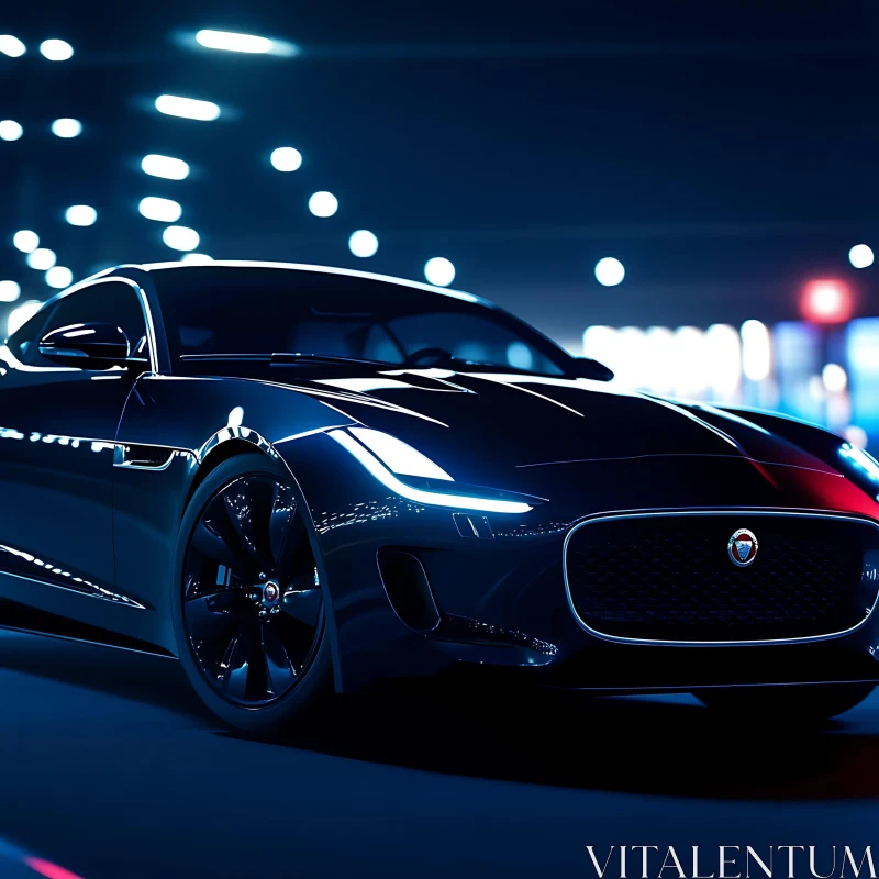 Elegant Black Car at Night AI Image