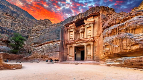 Rock-carved Architectural Marvel at Sunset