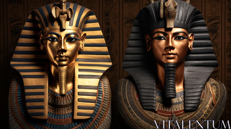 Golden Pharaoh Masks: An Artistic Depiction of Ancient Egypt AI Image