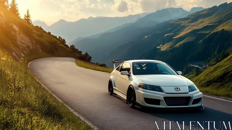 Honda Sports Car During Sunset Drive on Scenic Mountain Road AI Image