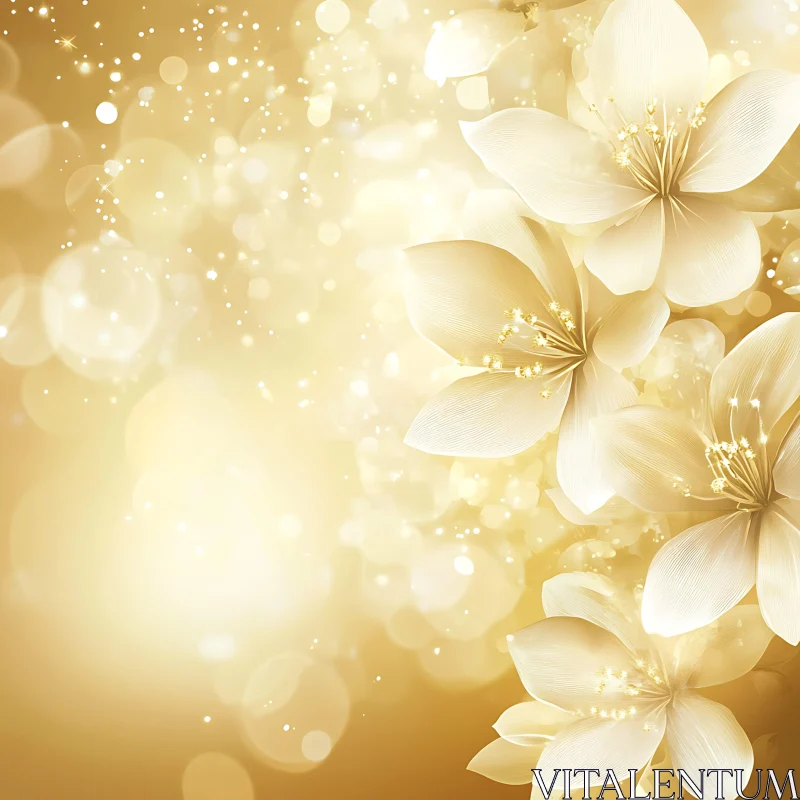 Delicate Golden Flowers in Soft Light AI Image