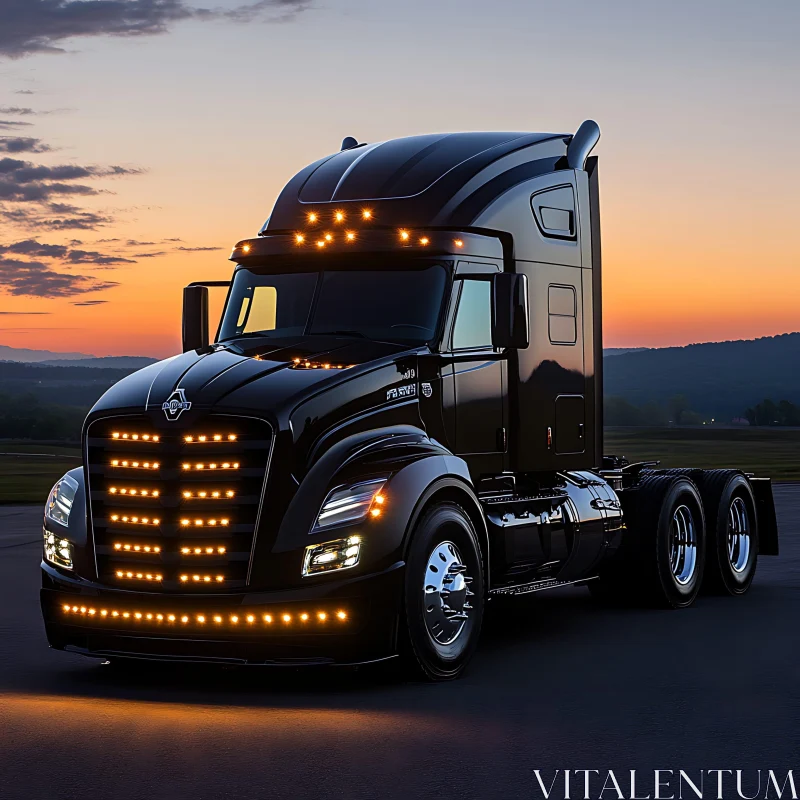 Sleek Truck with Lights at Dusk AI Image