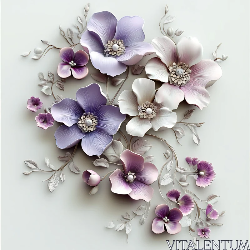 Lavender and Pink Floral Art AI Image