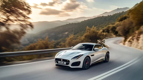 Silver Sports Car on a Winding Mountain Path