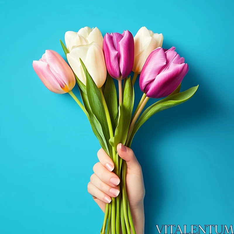 Vibrant Tulip Bouquet in Hand AI Image