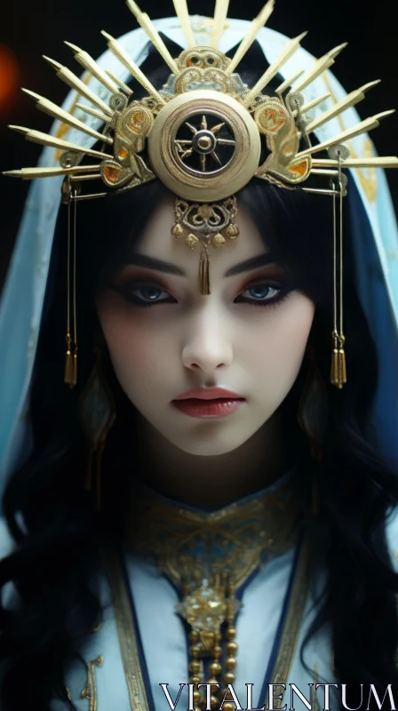 Captivating Oriental Art: Golden Crown Portrait AI Image