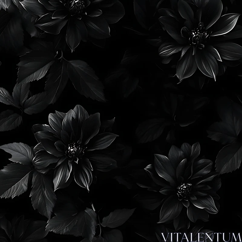 Intricate Dark Floral Art with Subtle Lighting AI Image