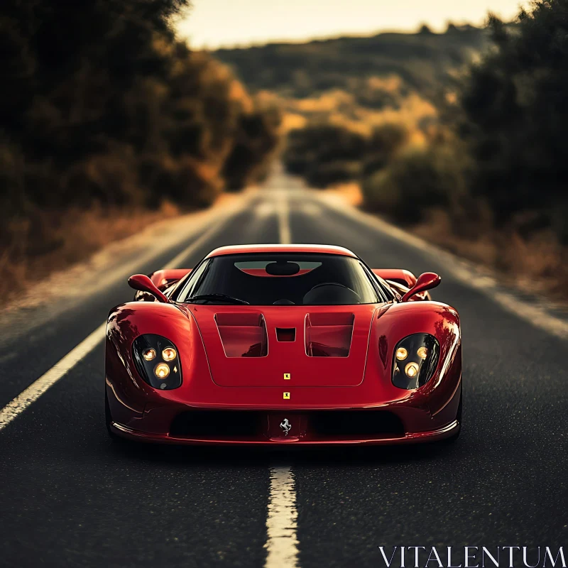 Sleek Red Sports Car at Dusk AI Image