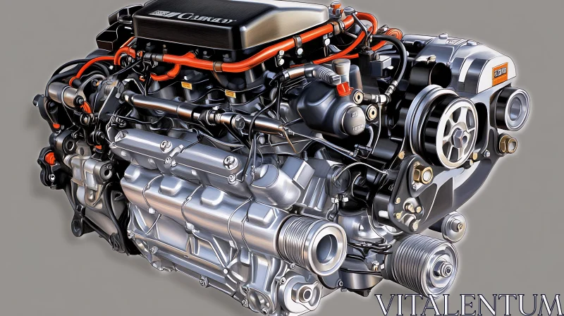 Intricate Car Engine Illustration AI Image