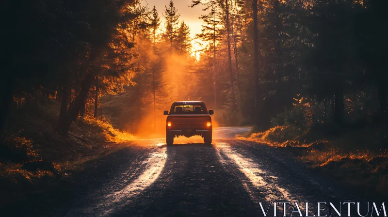 Golden Hour Truck Journey AI Image