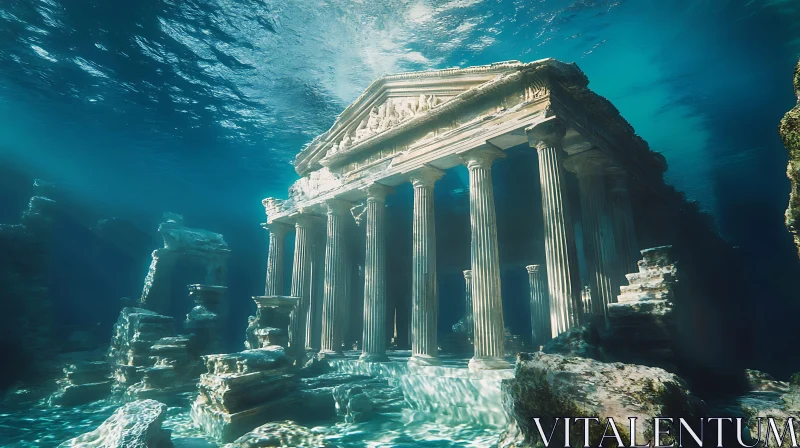 Mystical Underwater Ancient Architecture AI Image