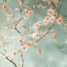 Tranquil Cherry Blossoms Against Pastel Background