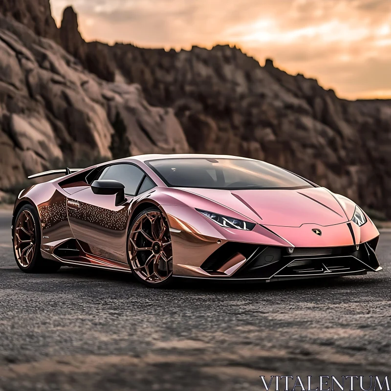 Luxury Sports Car Reflecting Sunset AI Image