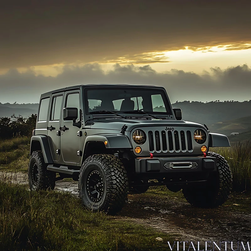 Off-Road Adventure Vehicle in Scenic Landscape AI Image