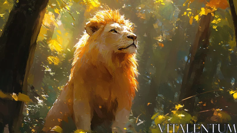 AI ART Regal Lion in Nature's Embrace