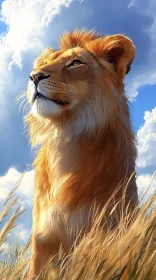 Lion in the Sunlit Grasslands