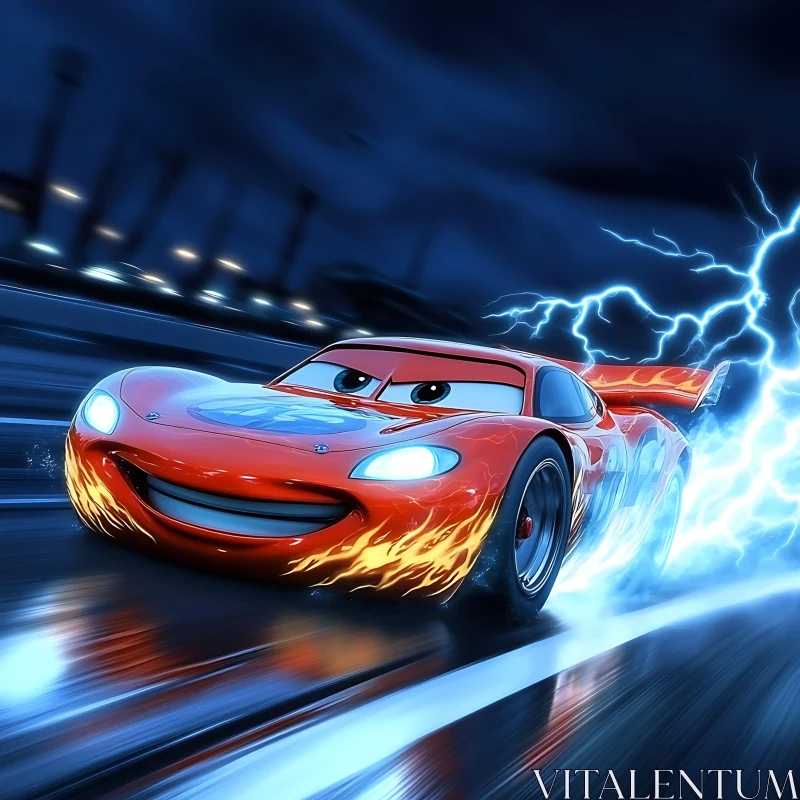 Lightning-Fueled Race Car Animation AI Image