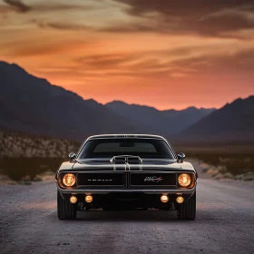 Classic Car at Sunset in the Desert