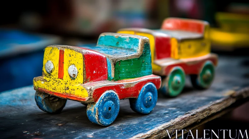 AI ART Antique Hand-Painted Wooden Toy Cars